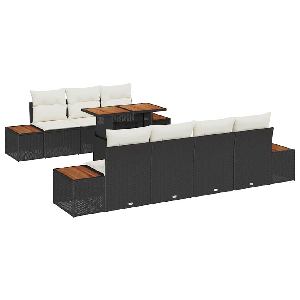 vidaXL Garten-Sofa-Set mit Kissen 8 pcs Schwarz Poly Rattan