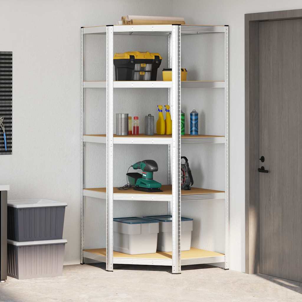 vidaXL Eckregal mit Regal Silber 90 x 90 x 198 cm Holzwerkstoff