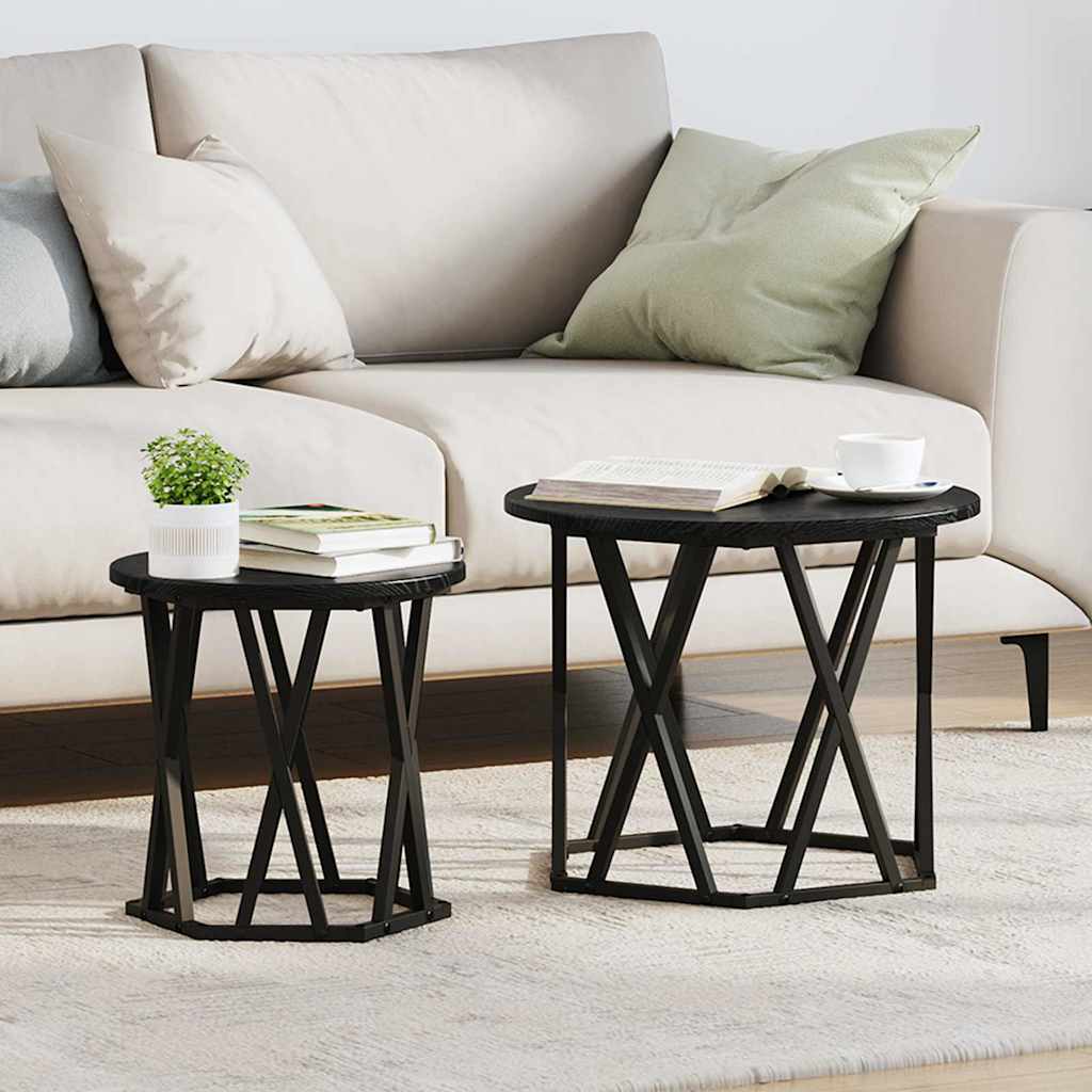 vidaXL Beistelltisch 2 pcs Schwarz Eichen-Optik