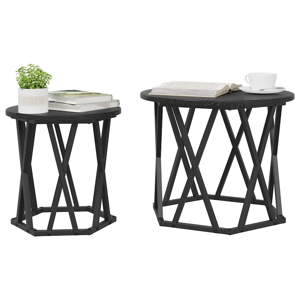vidaXL Beistelltisch 2 pcs Schwarz Eichen-Optik