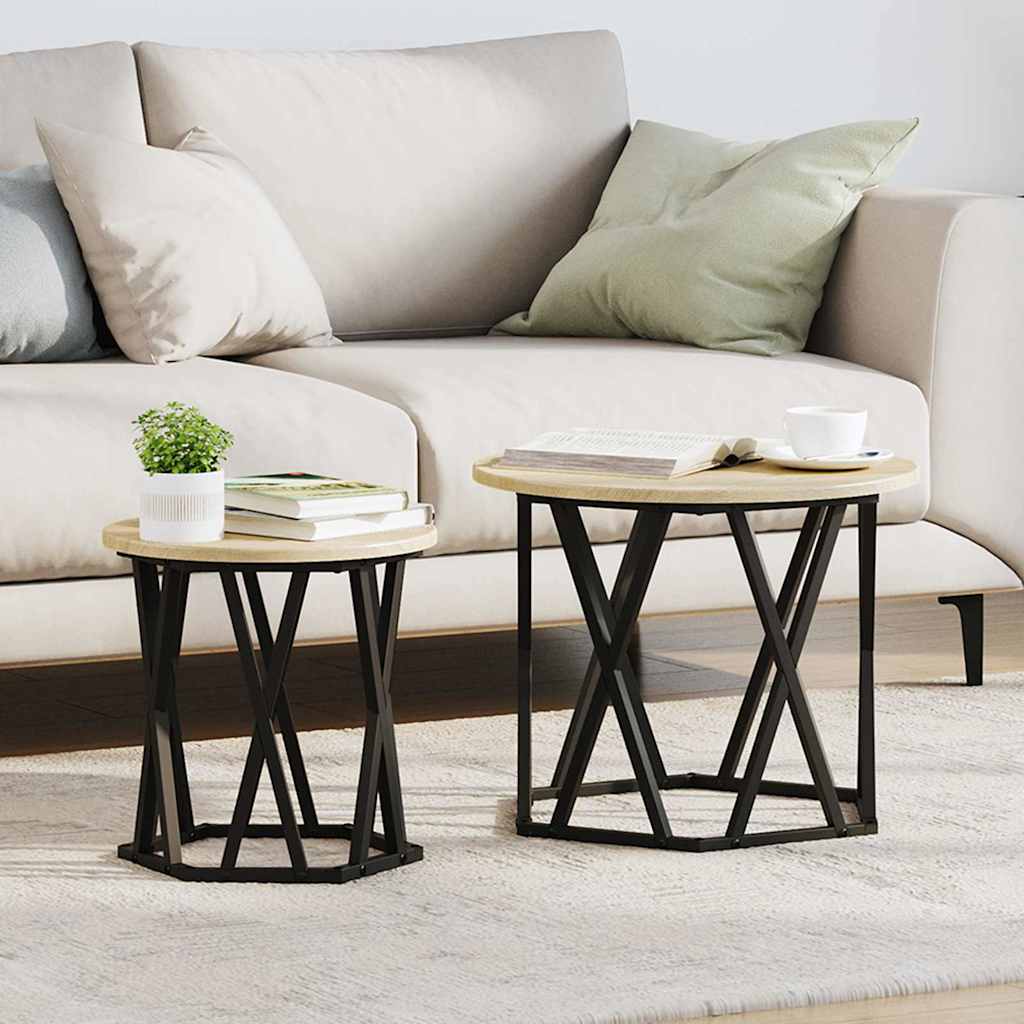 vidaXL Beistelltisch 2 pcs Sonoma-Eiche Ingenieure Holz und Stahl