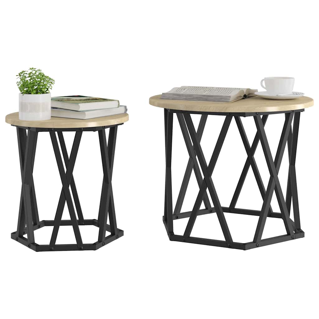 vidaXL Beistelltisch 2 pcs Sonoma-Eiche Ingenieure Holz und Stahl