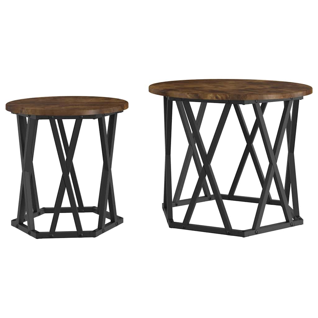 vidaXL Beistelltisch 2 pcs Geräucherte Eiche Ingenieure Holz und Stahl