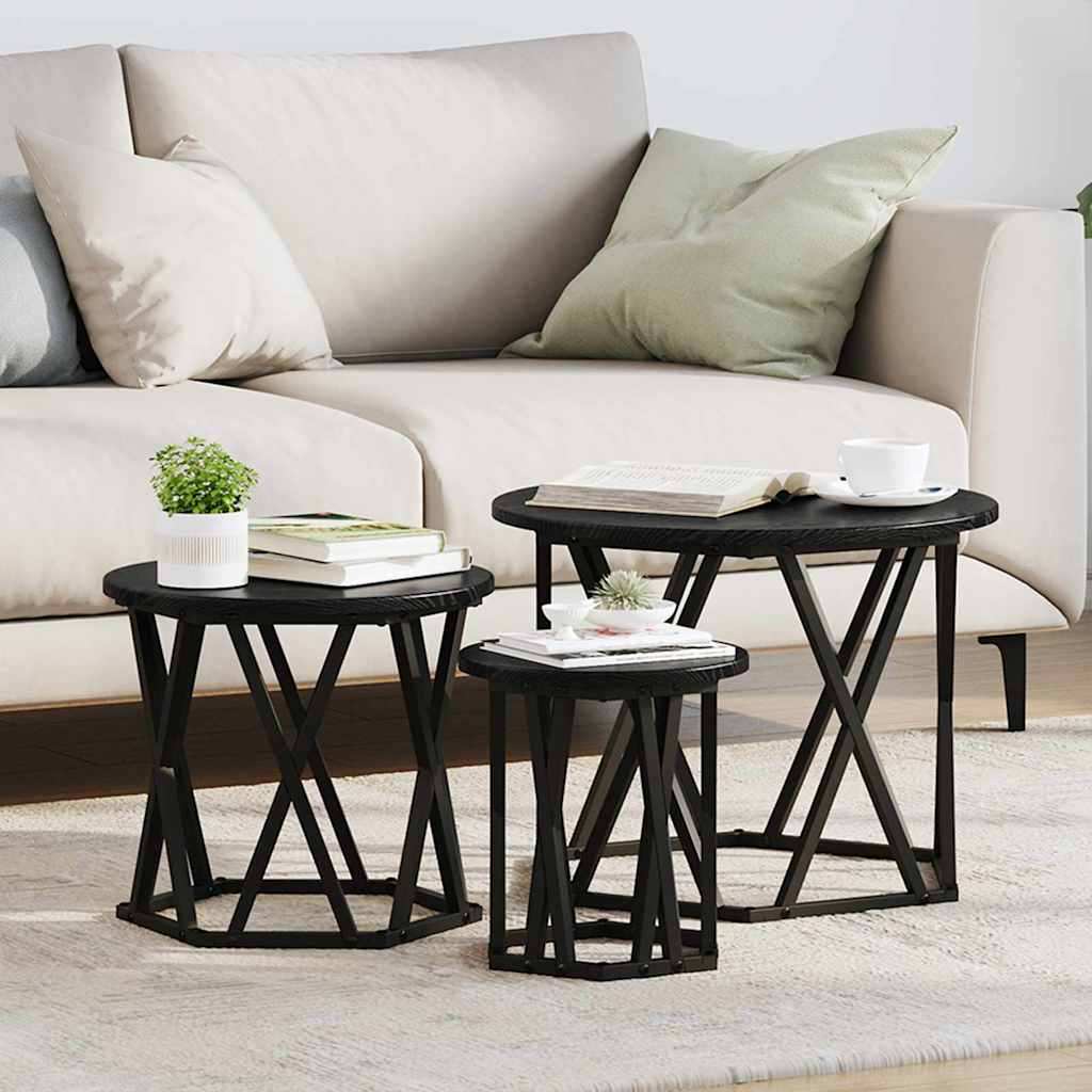 vidaXL Nesting Beistelltisch 3 pcs Schwarz Eichen-Optik