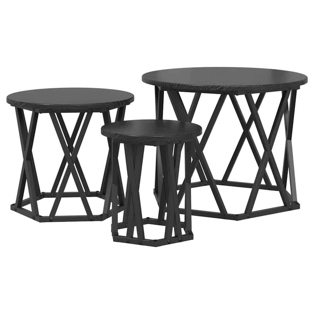 vidaXL Nesting Beistelltisch 3 pcs Schwarz Eichen-Optik