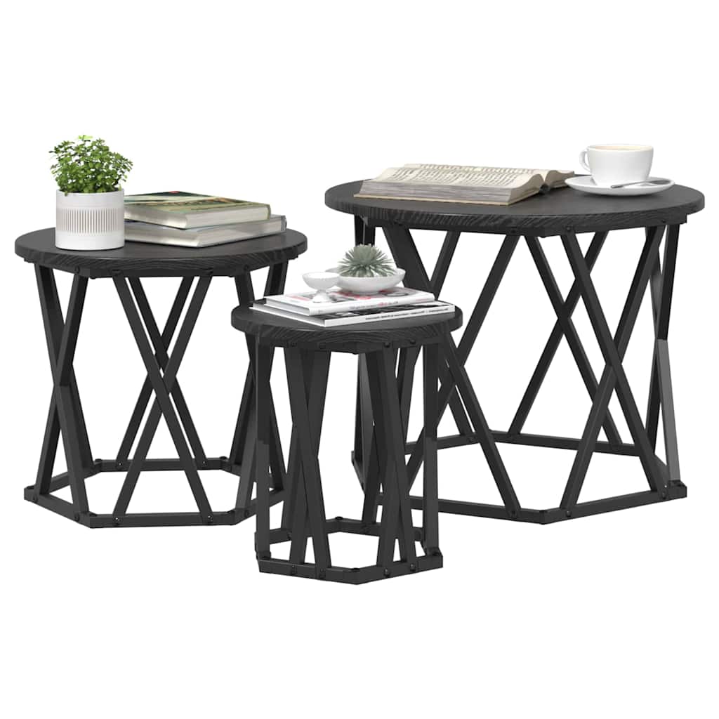 vidaXL Nesting Beistelltisch 3 pcs Schwarz Eichen-Optik