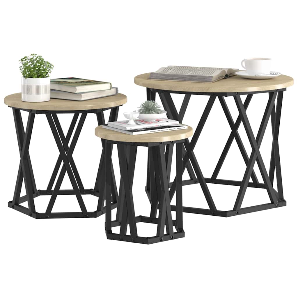vidaXL Nesting Beistelltisch 3 pcs Sonoma-Eiche