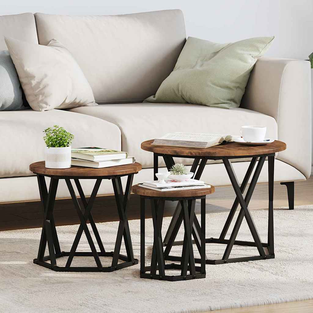 vidaXL Nesting Beistelltisch 3 pcs Geräucherte Eiche