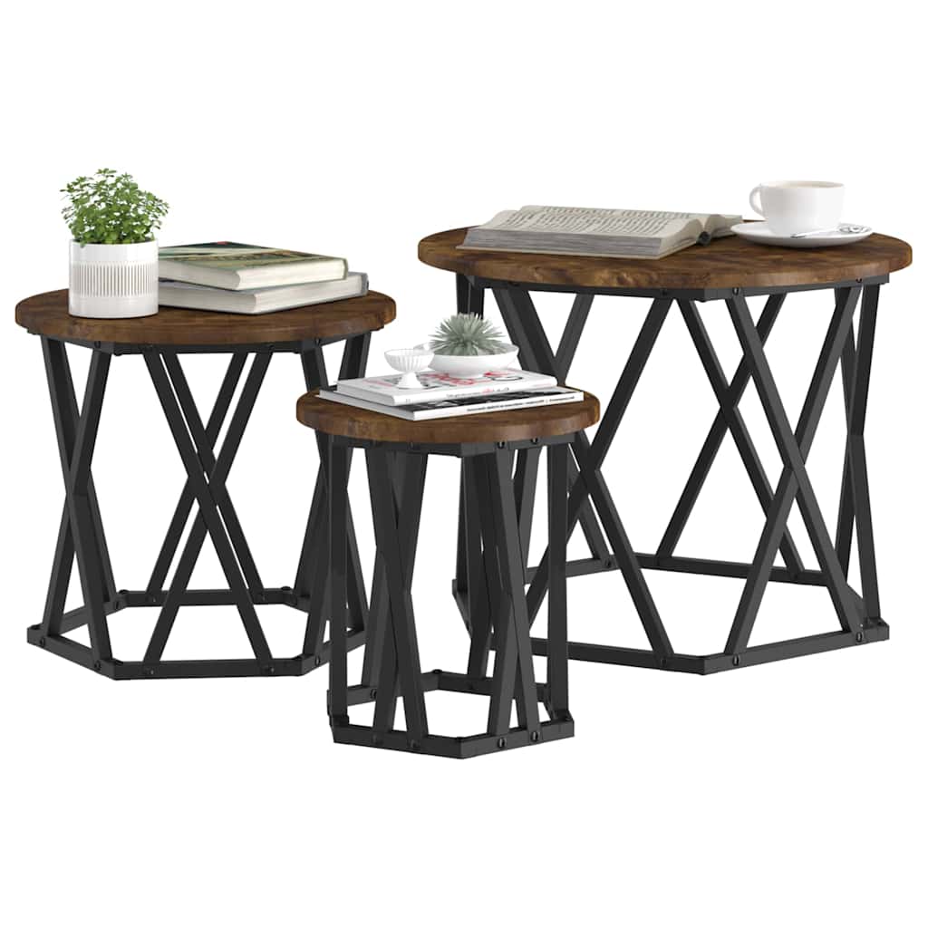 vidaXL Nesting Beistelltisch 3 pcs Geräucherte Eiche