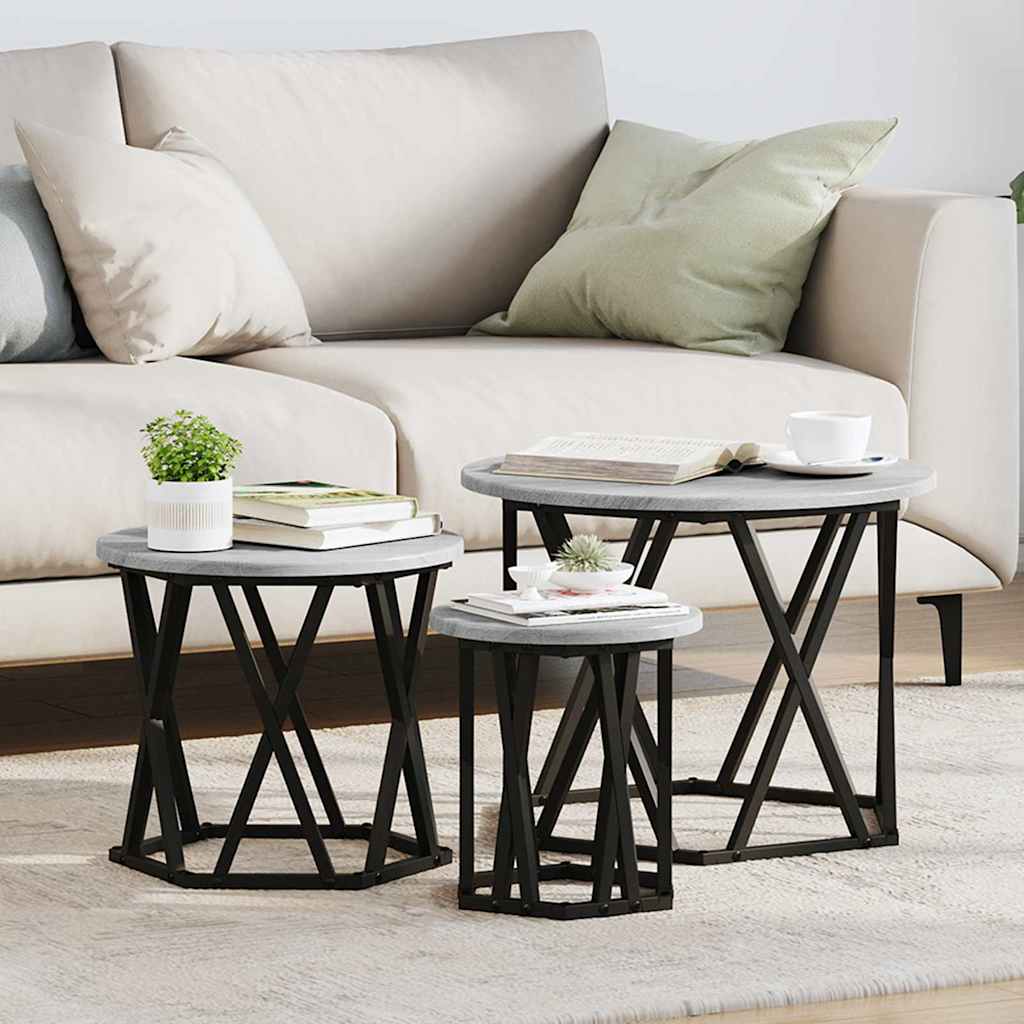 vidaXL Nesting Beistelltisch 3 pcs Graues Sonoma