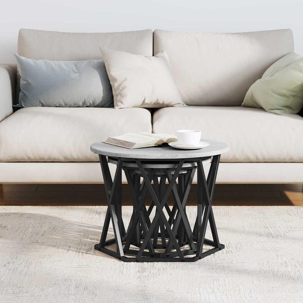 vidaXL Nesting Beistelltisch 3 pcs Graues Sonoma