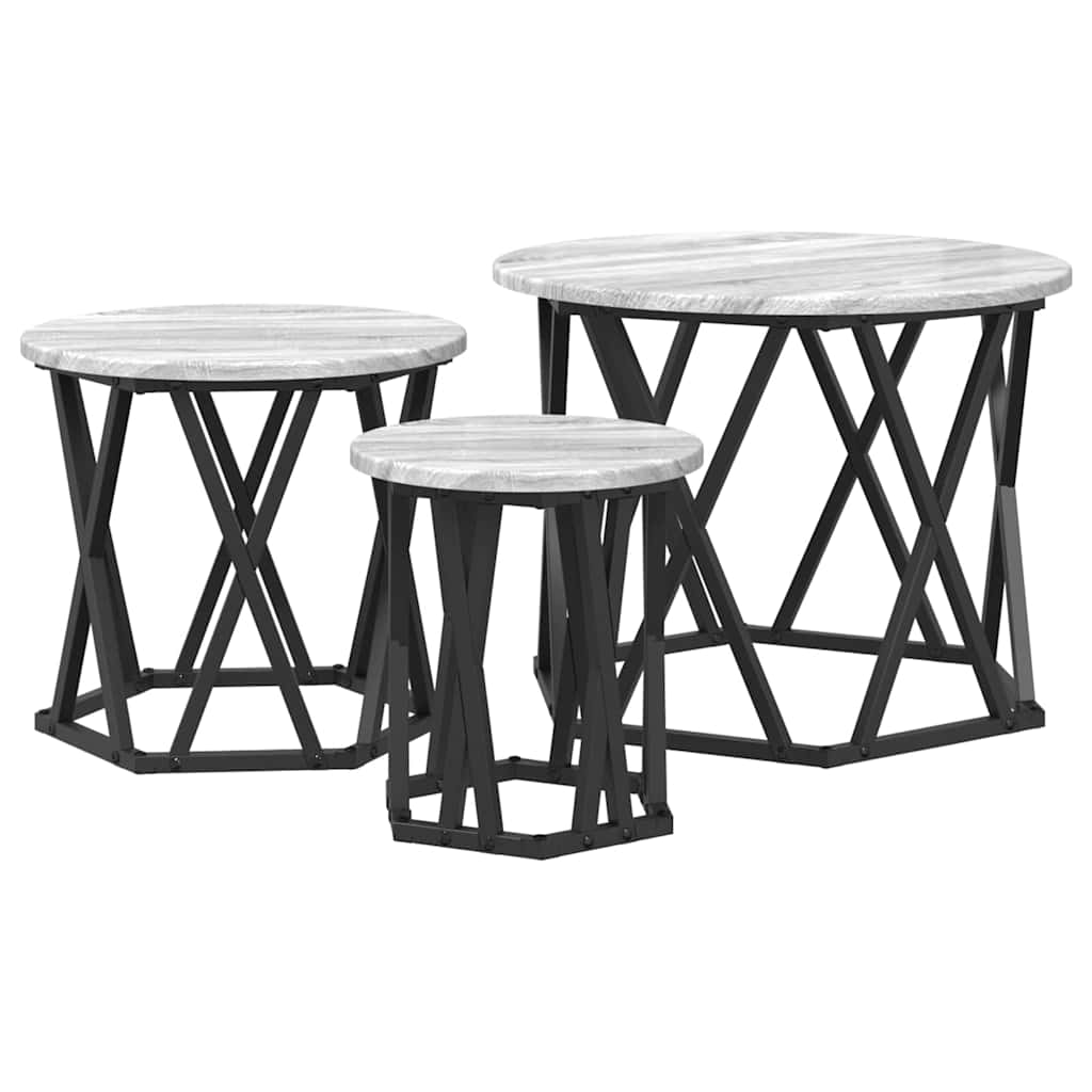 vidaXL Nesting Beistelltisch 3 pcs Graues Sonoma