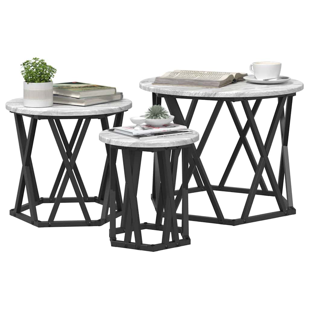 vidaXL Nesting Beistelltisch 3 pcs Graues Sonoma