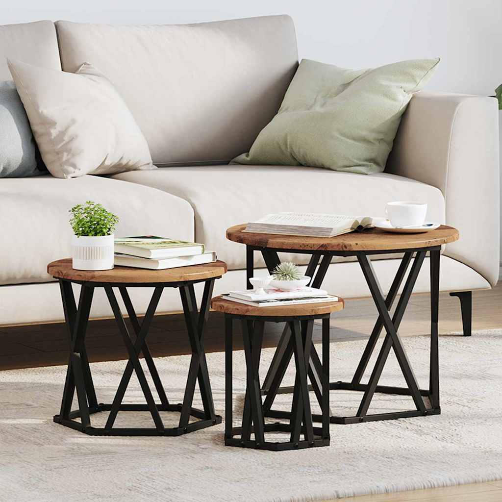vidaXL Nesting Beistelltisch 3 pcs Altholz Ingenieure Holz und Stahl