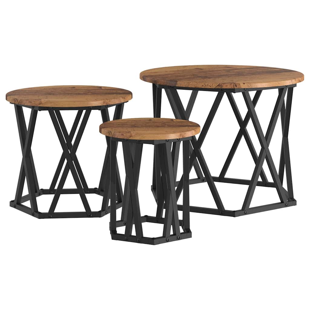 vidaXL Nesting Beistelltisch 3 pcs Altholz Ingenieure Holz und Stahl