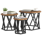 vidaXL Nesting Beistelltisch 3 pcs Altholz Ingenieure Holz und Stahl