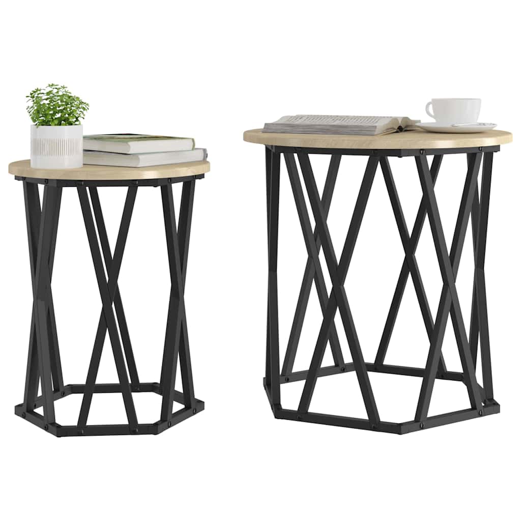 vidaXL Couchtisch 2 pcs Sonoma-Eiche Ingenieure Holz und Stahl