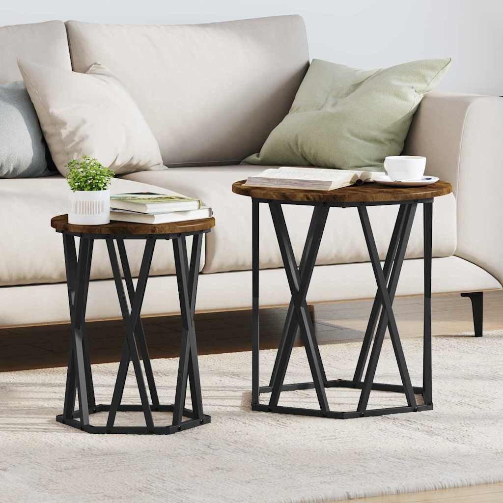 vidaXL Couchtisch 2 pcs Geräucherte Eiche Ingenieure Holz und Stahl