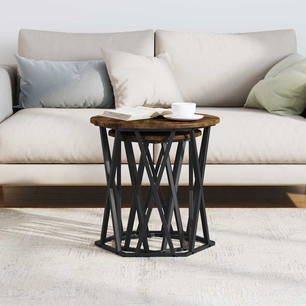 vidaXL Couchtisch 2 pcs Geräucherte Eiche Ingenieure Holz und Stahl