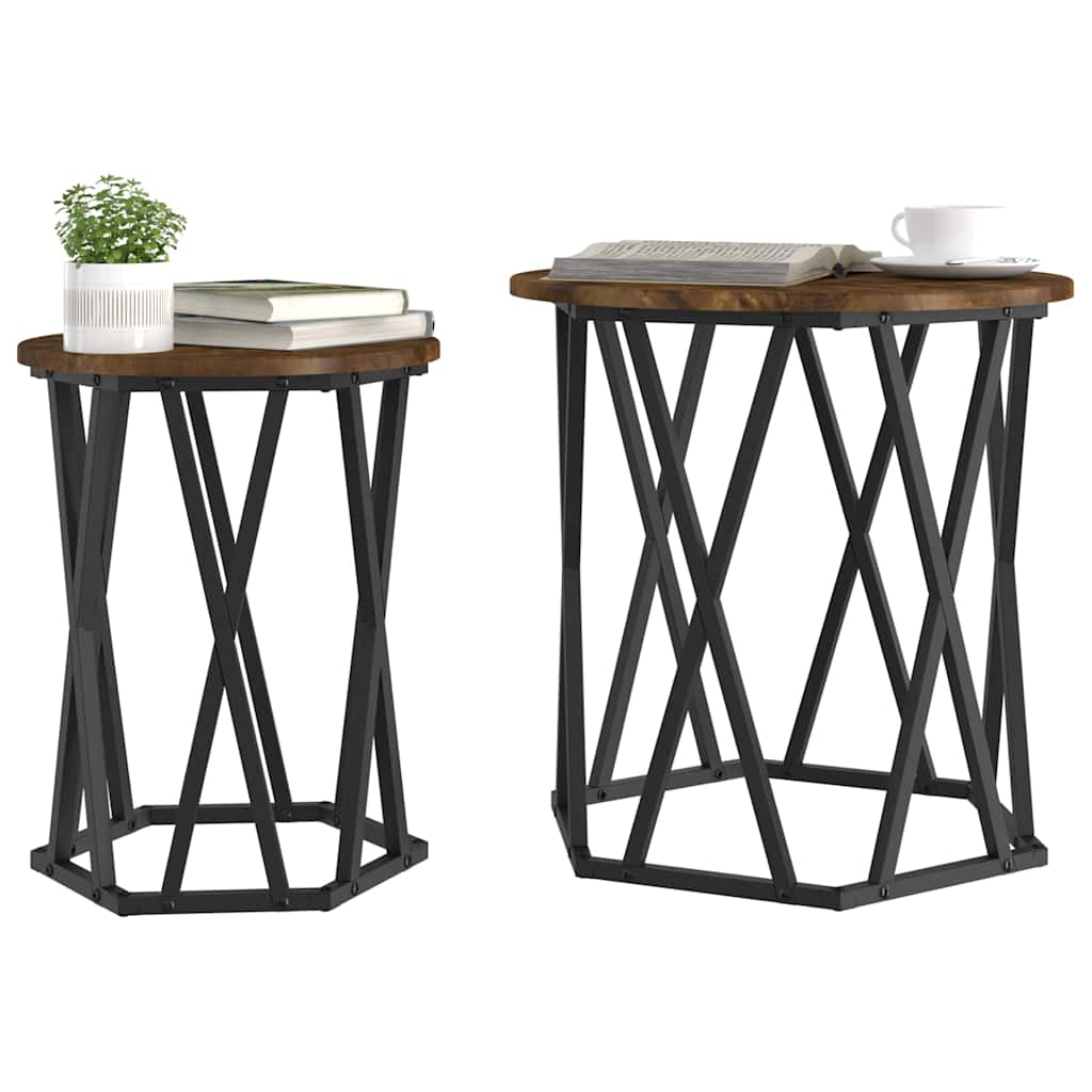 vidaXL Couchtisch 2 pcs Geräucherte Eiche Ingenieure Holz und Stahl
