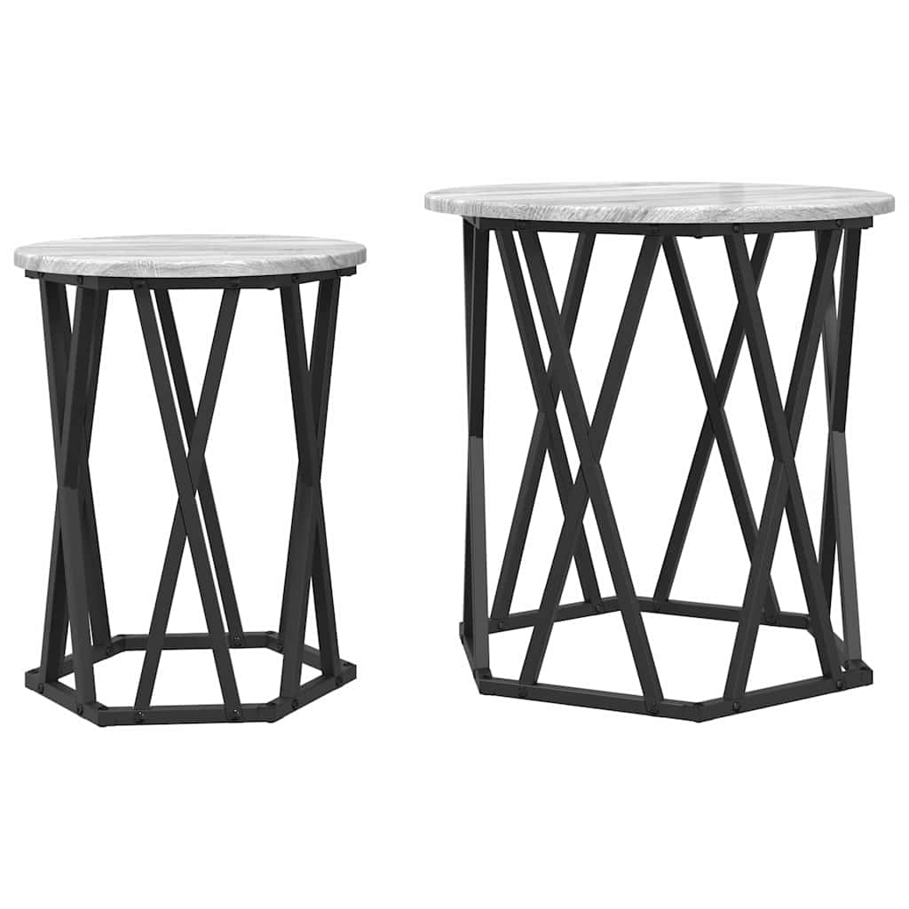 vidaXL Couchtisch 2 pcs Graues Sonoma Ingenieure Holz und Stahl