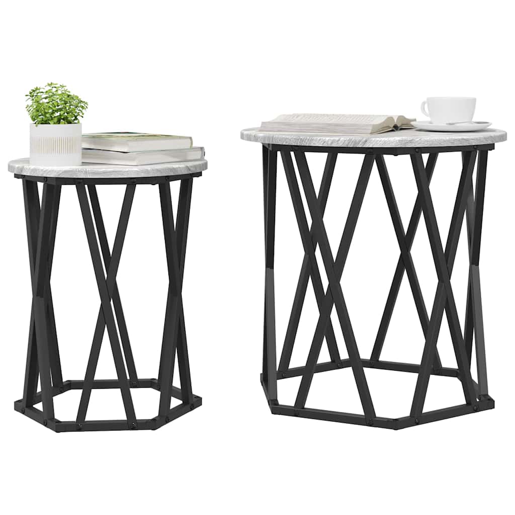 vidaXL Couchtisch 2 pcs Graues Sonoma Ingenieure Holz und Stahl