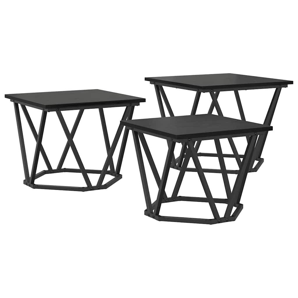 vidaXL Couchtisch 3 pcs Schwarz Eichen-Optik Ingenieure Holz und Stahl