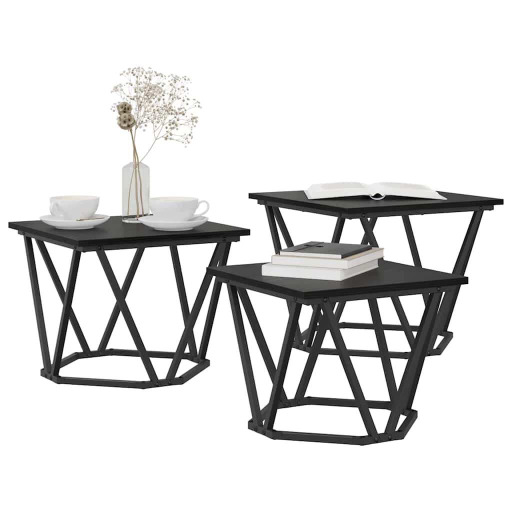 vidaXL Couchtisch 3 pcs Schwarz Eichen-Optik Ingenieure Holz und Stahl
