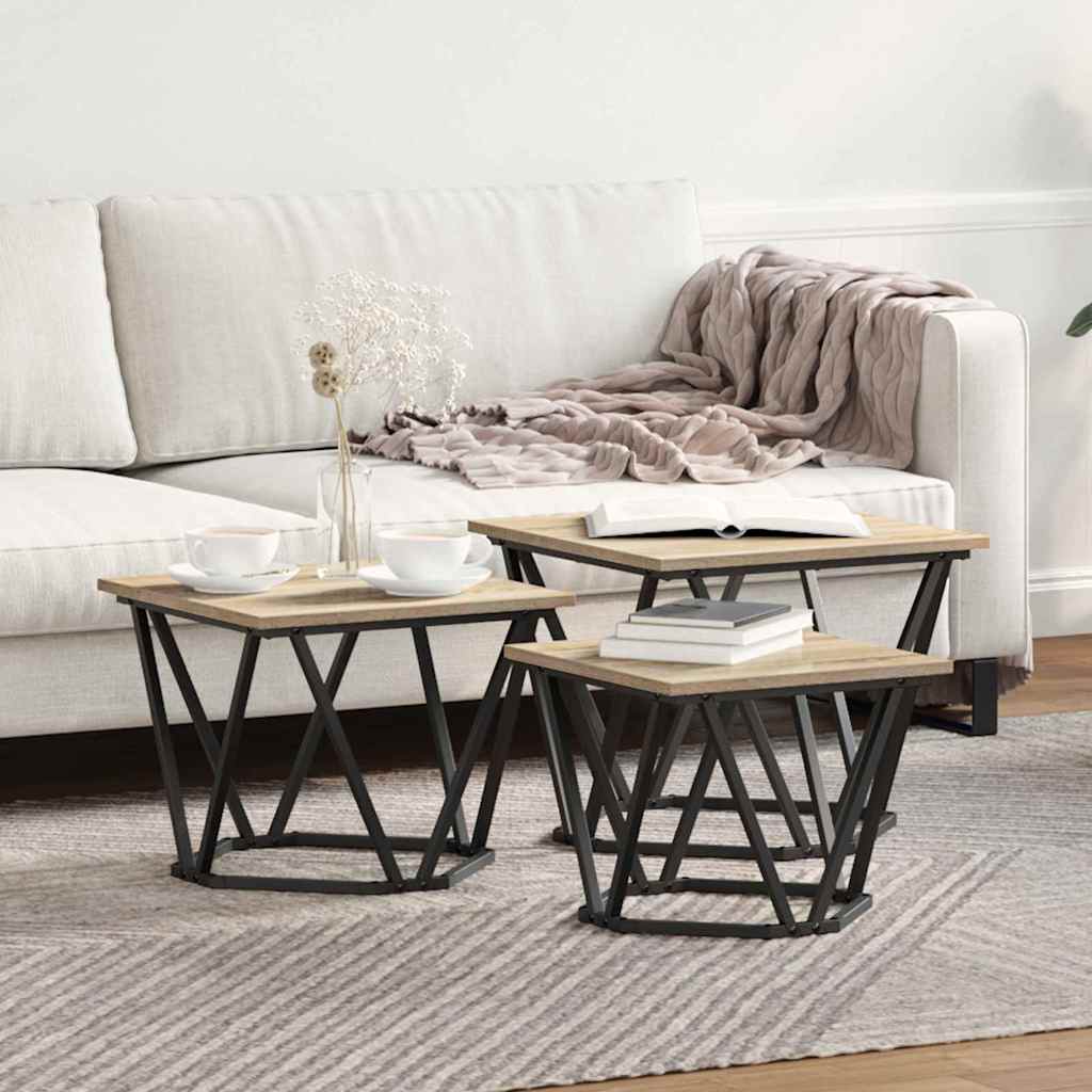 vidaXL Couchtisch 3 pcs Sonoma-Eiche Ingenieure Holz und Stahl