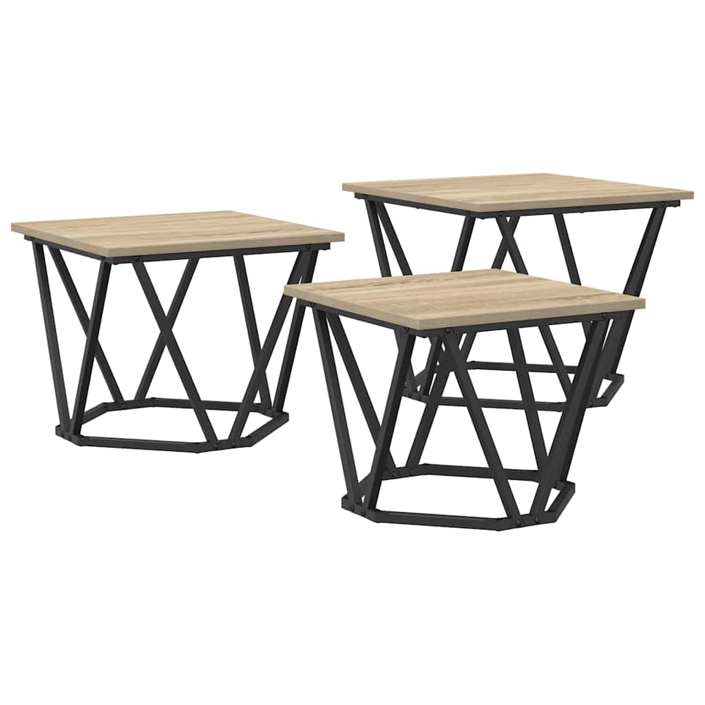vidaXL Couchtisch 3 pcs Sonoma-Eiche Ingenieure Holz und Stahl