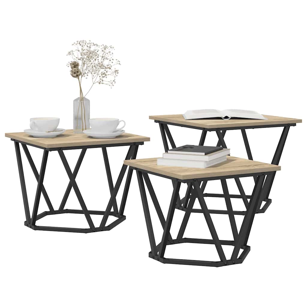 vidaXL Couchtisch 3 pcs Sonoma-Eiche Ingenieure Holz und Stahl