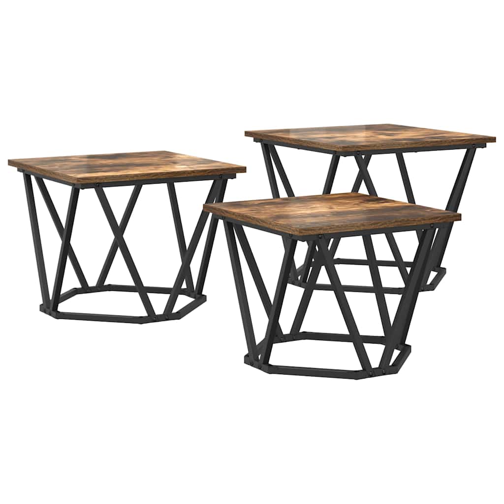 vidaXL Couchtisch 3 pcs Geräucherte Eiche Ingenieure Holz und Stahl