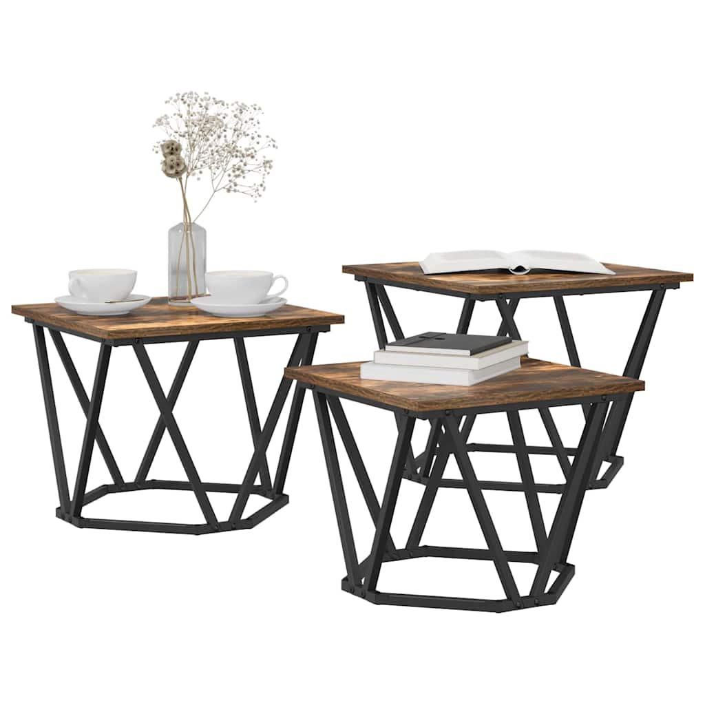 vidaXL Couchtisch 3 pcs Geräucherte Eiche Ingenieure Holz und Stahl