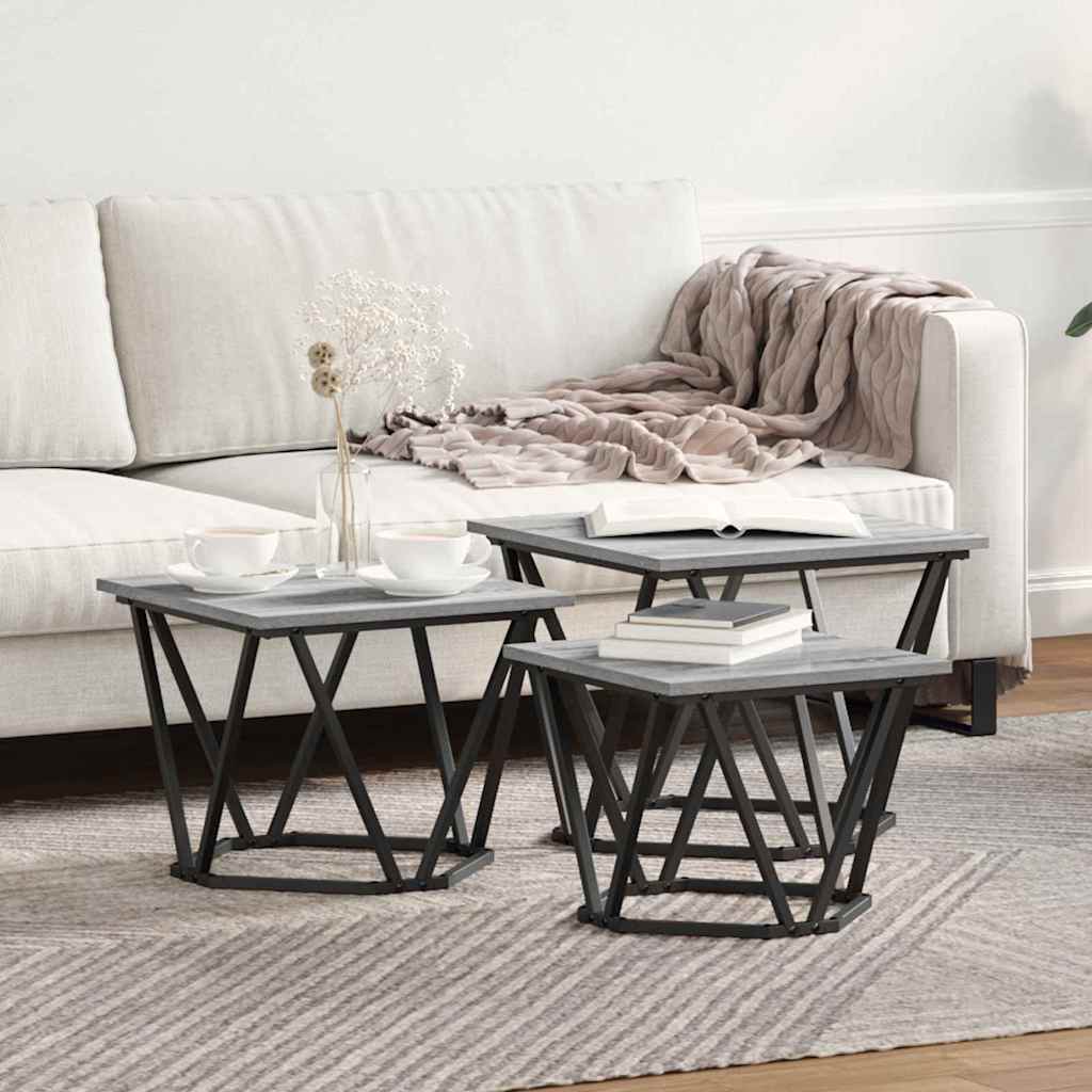 vidaXL Couchtisch 3 pcs Graues Sonoma Ingenieure Holz und Stahl