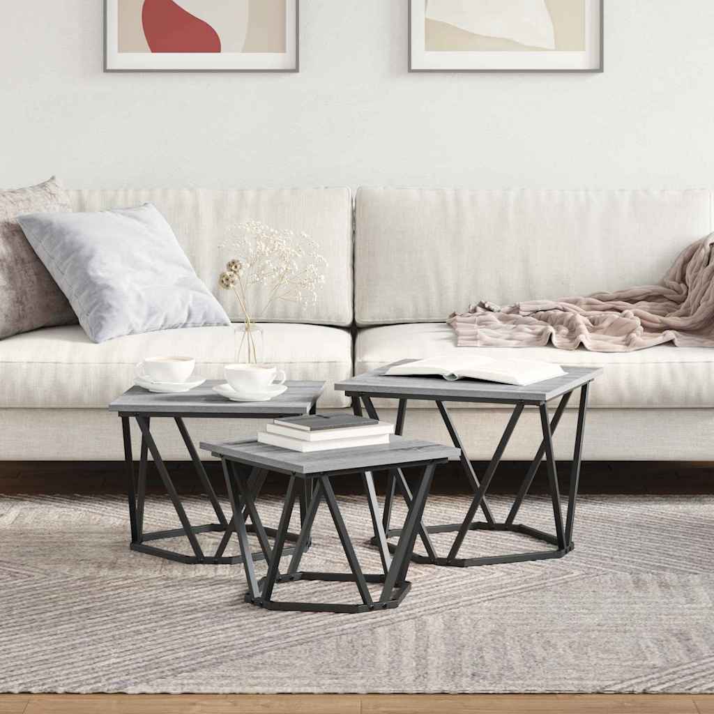 vidaXL Couchtisch 3 pcs Graues Sonoma Ingenieure Holz und Stahl