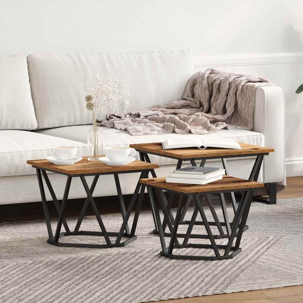 vidaXL Couchtisch 3 pcs Altholz Ingenieure Holz und Stahl