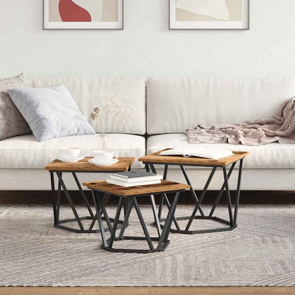vidaXL Couchtisch 3 pcs Altholz Ingenieure Holz und Stahl