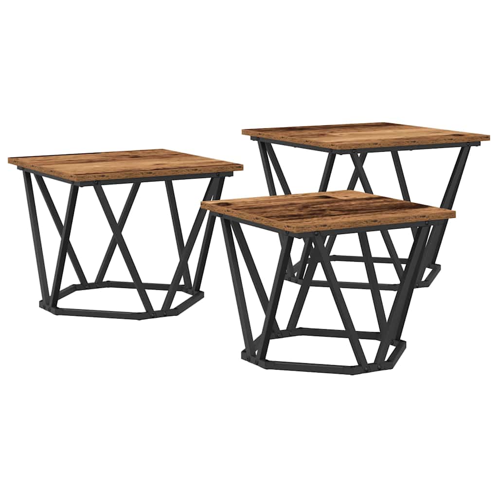 vidaXL Couchtisch 3 pcs Altholz Ingenieure Holz und Stahl