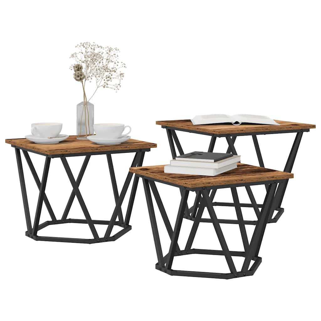 vidaXL Couchtisch 3 pcs Altholz Ingenieure Holz und Stahl