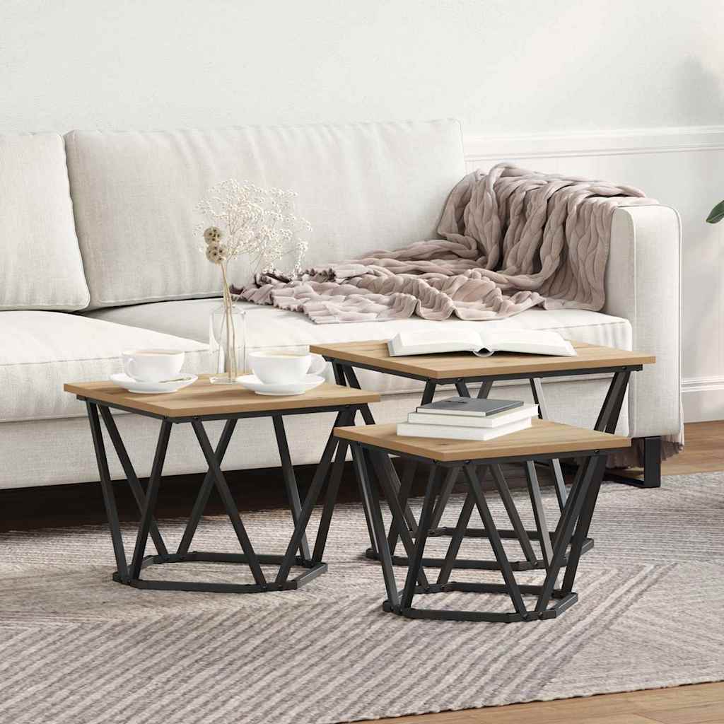 vidaXL Couchtisch 3 pcs Artisan-Eiche Ingenieure Holz und Stahl