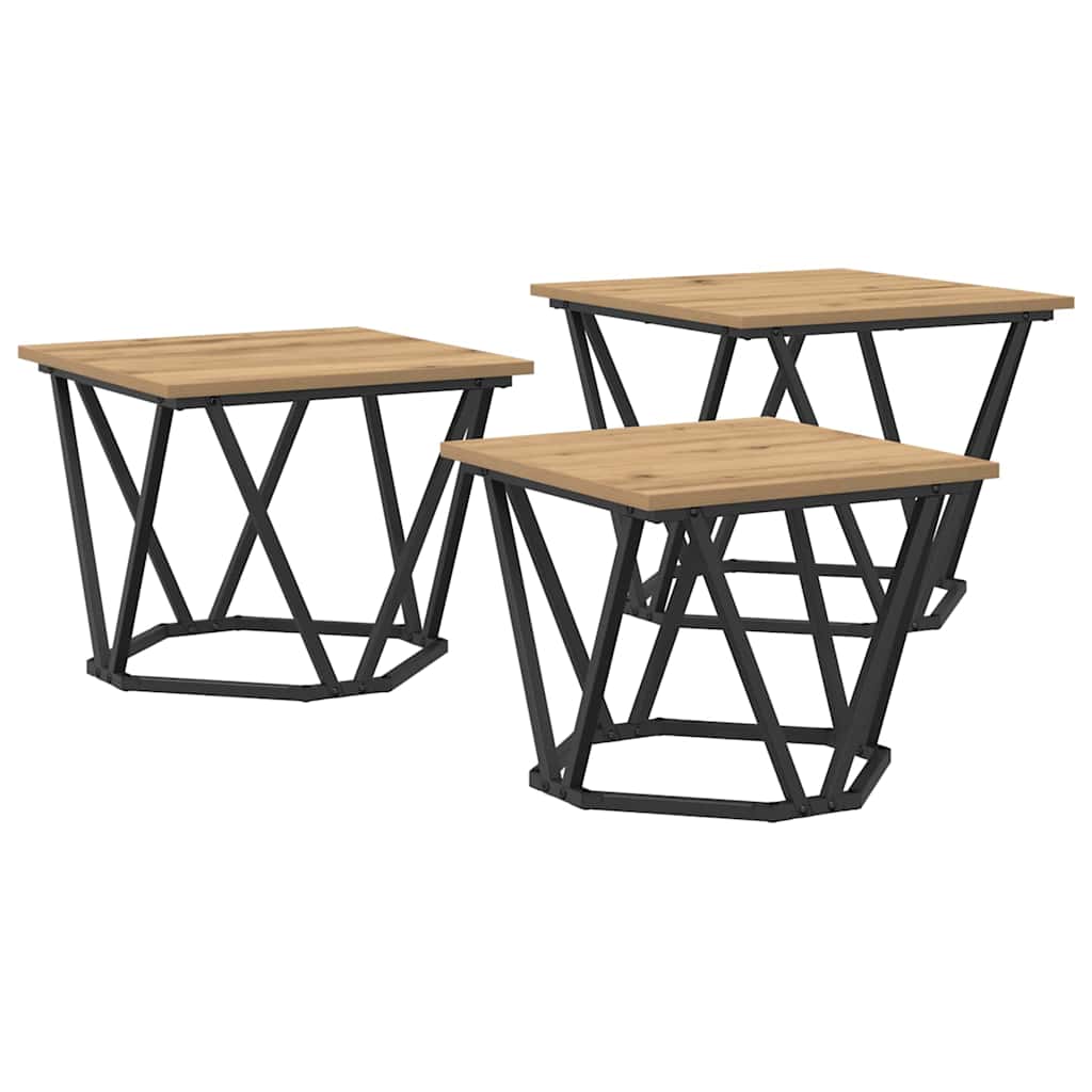 vidaXL Couchtisch 3 pcs Artisan-Eiche Ingenieure Holz und Stahl