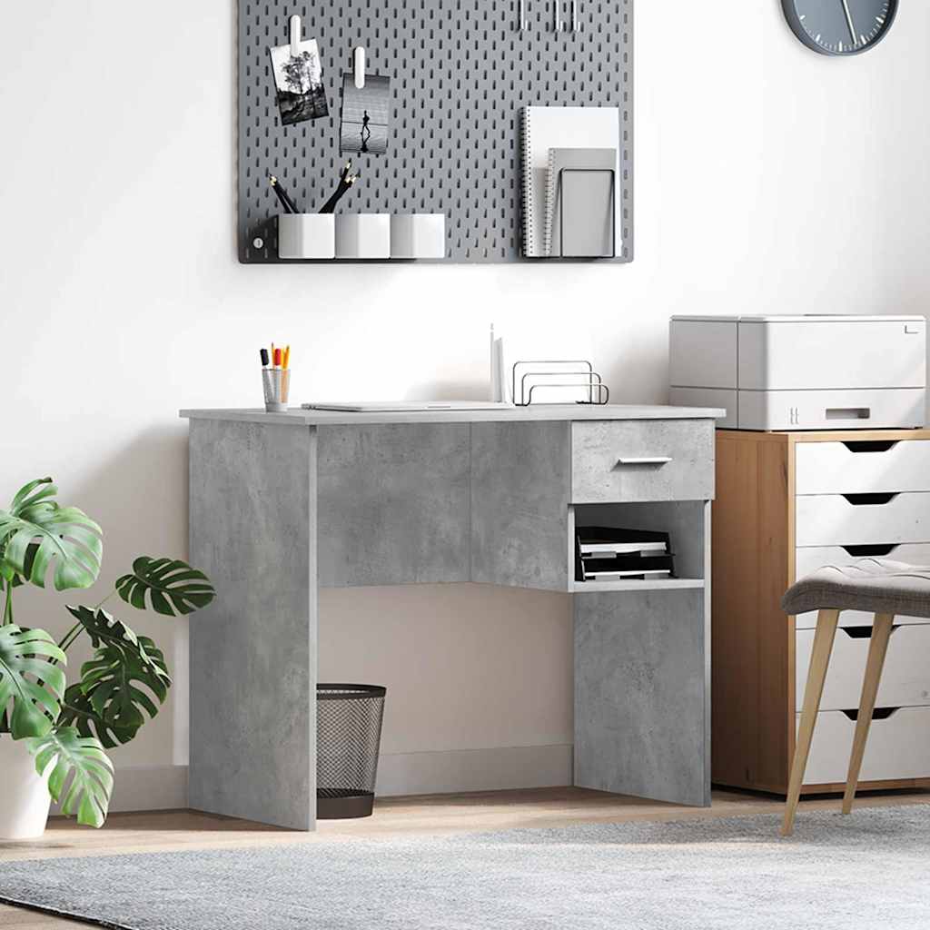 vidaXL Schreibtisch mit Regal Beton Grau 90 x 49 x 75 cm Holzwerkstoff