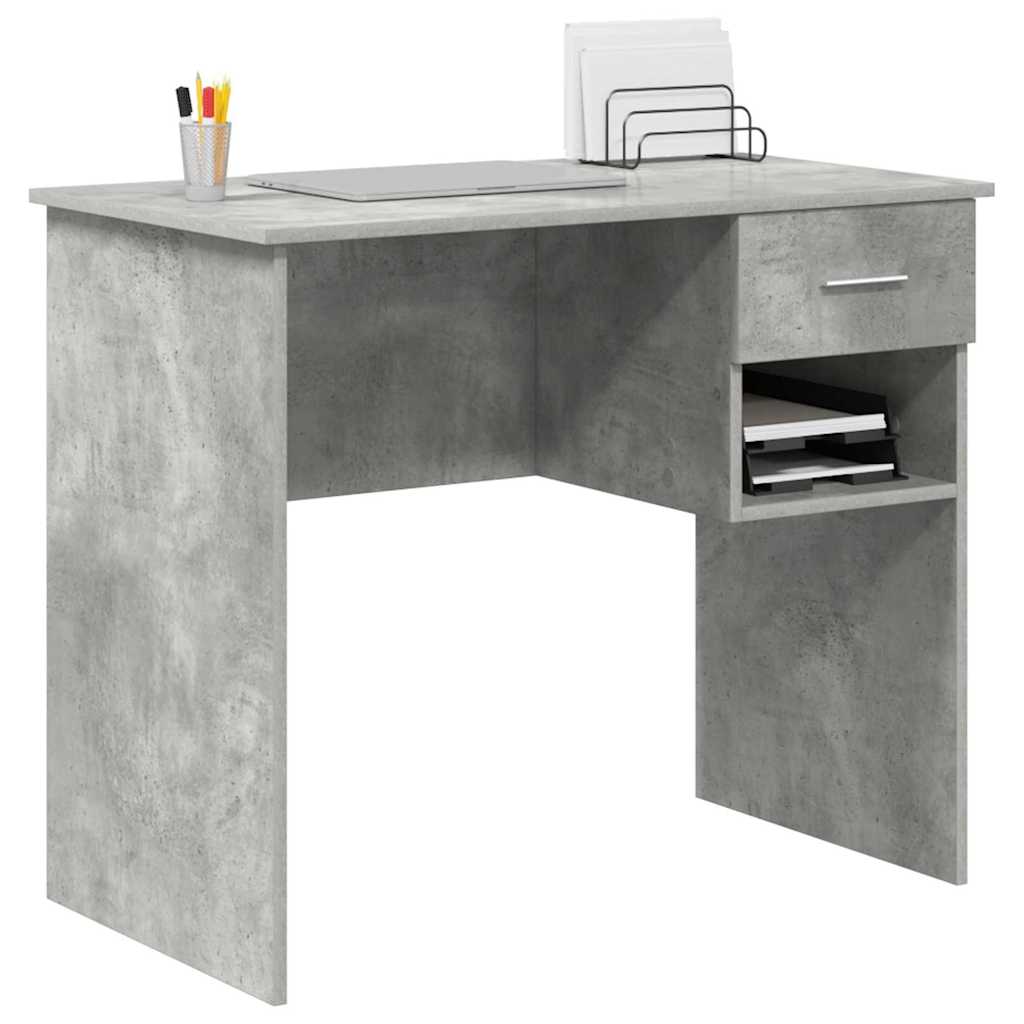 vidaXL Schreibtisch mit Regal Beton Grau 90 x 49 x 75 cm Holzwerkstoff
