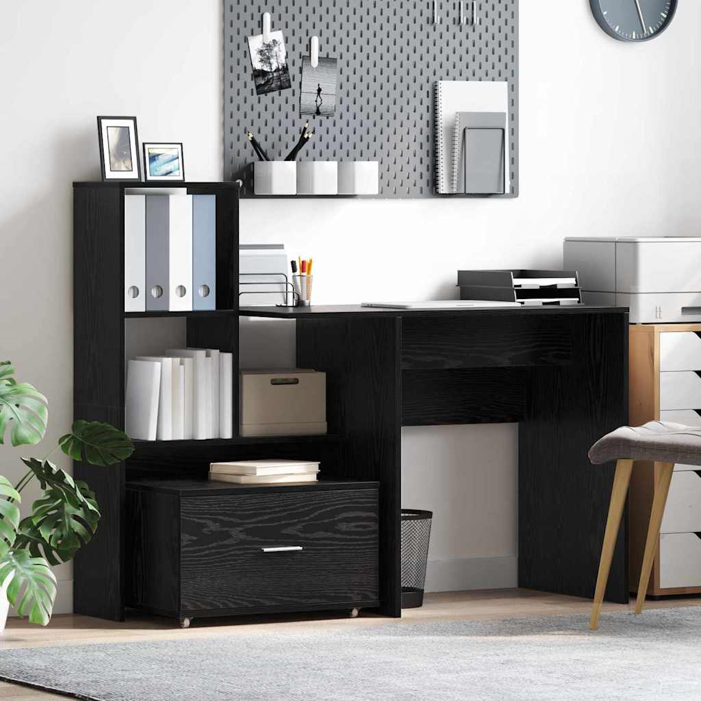 vidaXL Schubladenschrank Mit Rad Schwarz Eichen-Optik 55 x 45 x 31 cm