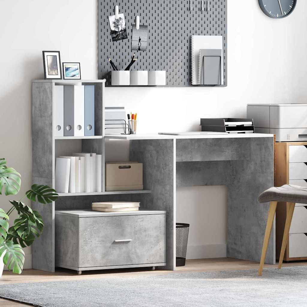 vidaXL Schubladenschrank Mit Rad Beton Grau 55 x 45 x 31 cm