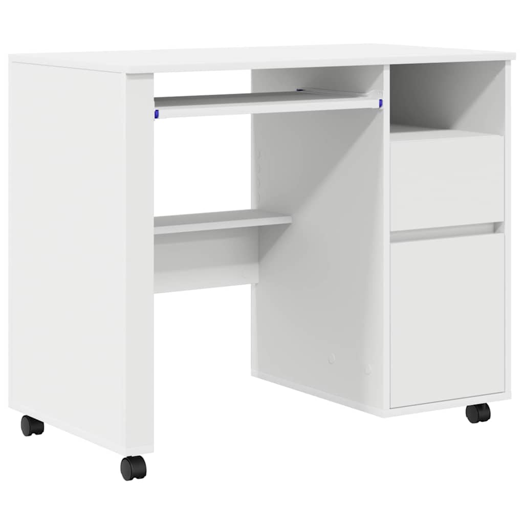 vidaXL Tisch mit Rädern mit Regal Weiß 91 x 50 x 77 cm Holzwerkstoff