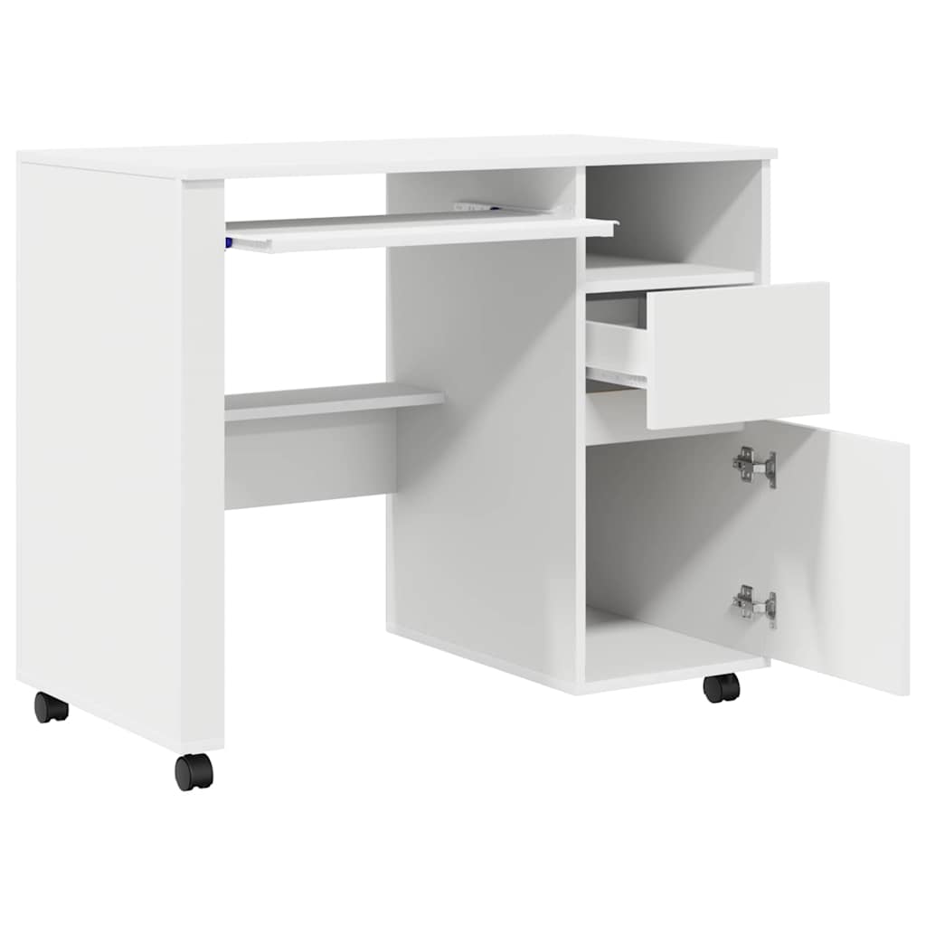 vidaXL Tisch mit Rädern mit Regal Weiß 91 x 50 x 77 cm Holzwerkstoff