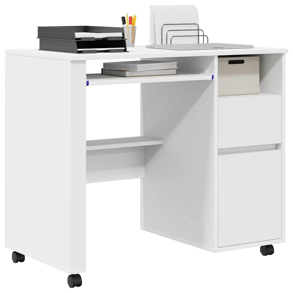 vidaXL Tisch mit Rädern mit Regal Weiß 91 x 50 x 77 cm Holzwerkstoff