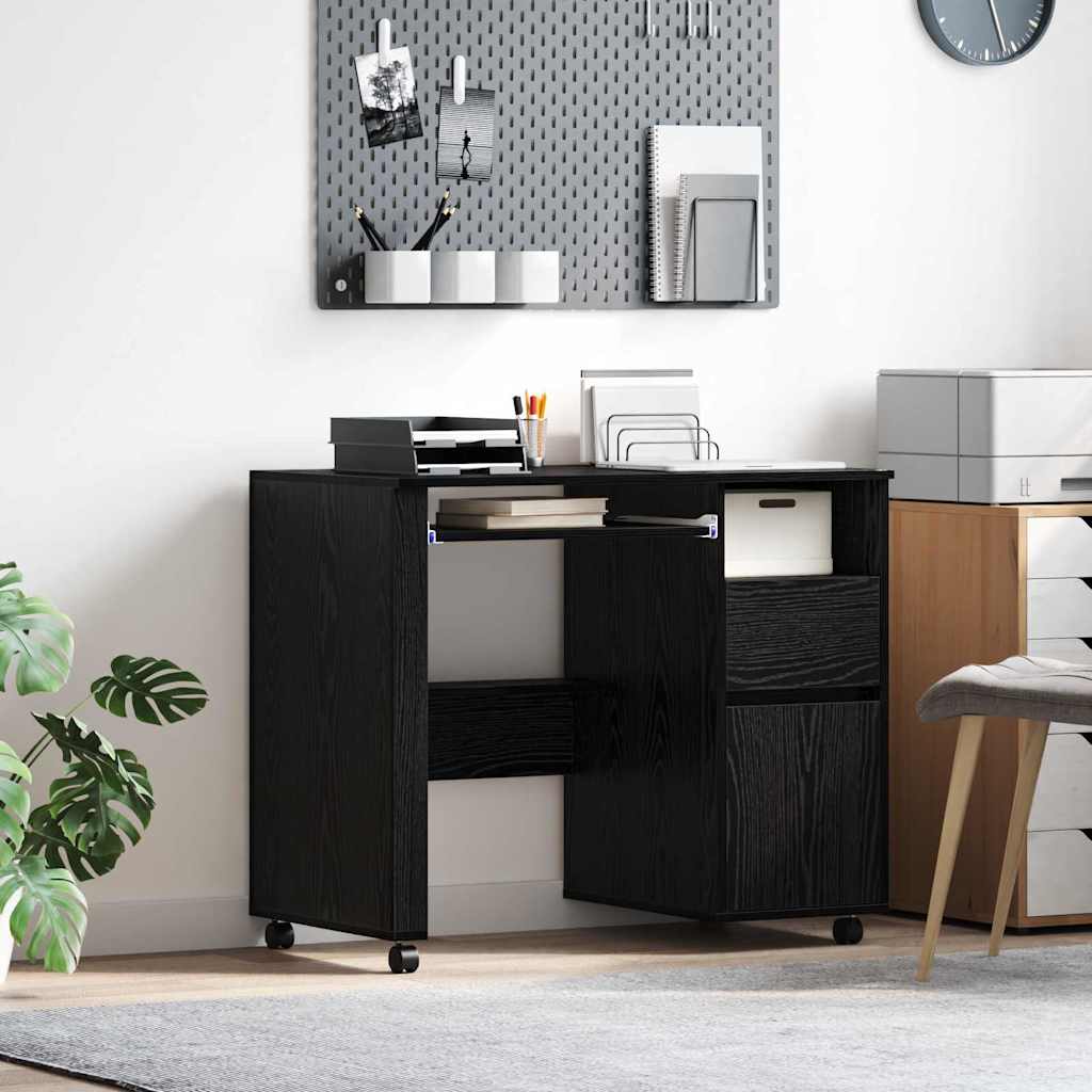 vidaXL Tisch mit Rädern mit Regal Schwarz Eichen-Optik 91 x 50 x 77 cm