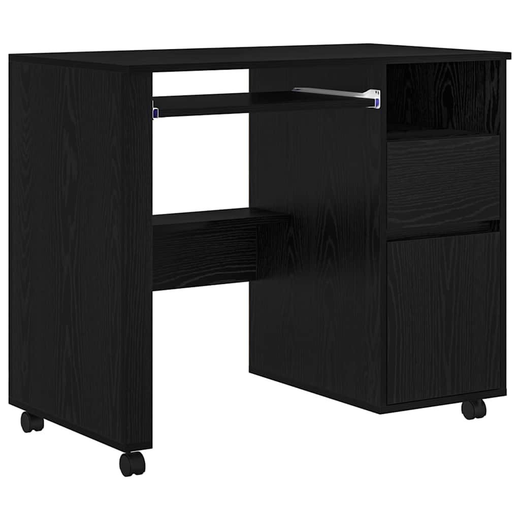 vidaXL Tisch mit Rädern mit Regal Schwarz Eichen-Optik 91 x 50 x 77 cm